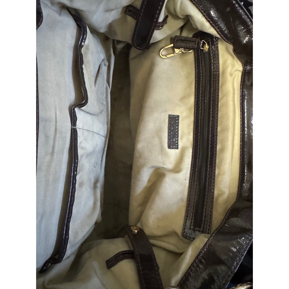 Cole Haan Brown Leather Hobo Bag Patent Trim Crossbody Shoulder Handbag GoldTone - Picture 8 of 8